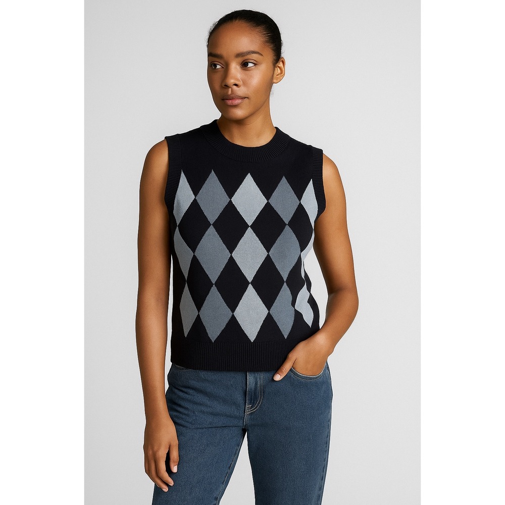 Grace Dane Lewis Argyle Sweater Vest Women's Size Small Sleeveless Knit